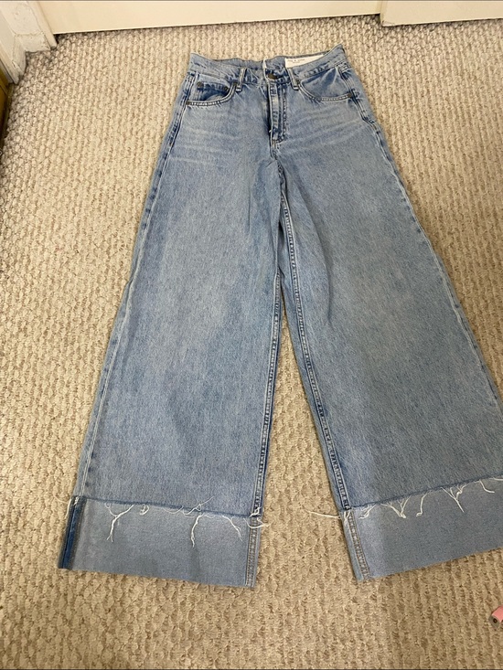 rag & bone Denim - rag & bone Light Blue Wide-Leg Jeans with Frayed Hem